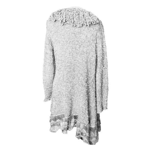 Sioni Wool Blend Fring and Lace Open Front Cardigan - Picture 2 of 6